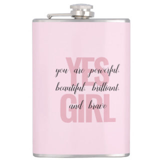 Yesガールユーアビューティフルやる気を起こさせるガールプリント フラスク