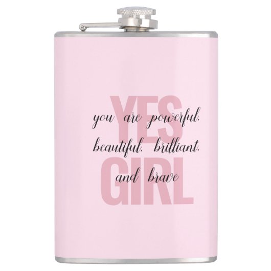 Yesガールユーアビューティフルやる気を起こさせるガールプリント フラスク (正面)