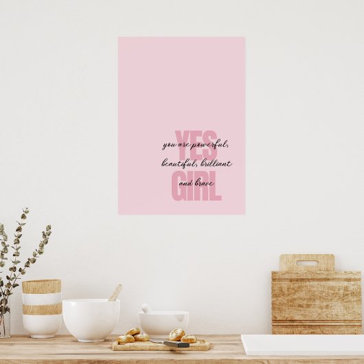 Yesガールユーアビューティフルやる気を起こさせるガールプリント ポスター (キッチン)