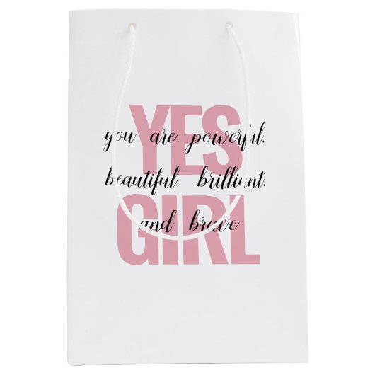 Yesガールユーアビューティフルやる気を起こさせるガールプリント ミディアムペーパーバッグ (正面)