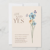 yesシンプル婚約と言った青いワイルドフラワー 招待状 (正面)