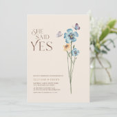 yesシンプル婚約と言った青いワイルドフラワー 招待状 (スタンド正面)