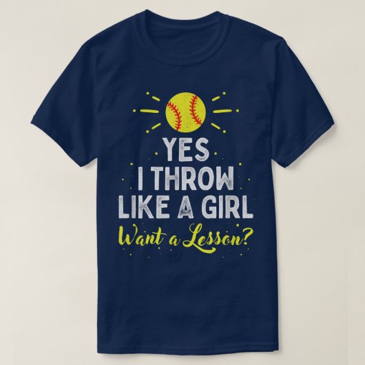 Yes女の子のように投げカッコいいるSoftbおもしろい Tシャツ (デザイン正面)