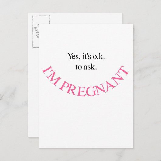 Yes妊娠マタニティシャツとスワッグ（ピンク） 案内ポストカード (正面/裏面)
