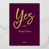 Yes我々梅金ゴールド結婚式は日付カードを保存する 箔招待状 (裏面)