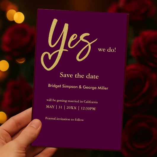 Yes私たちは梅の金ゴールド結婚式を行う日付カードを保存