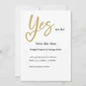 Yes私たちは白い金ゴールド結婚式を行う日付カードを保存 (正面)
