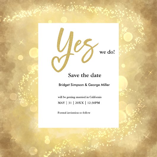 Yes私たちは白い金ゴールド結婚式を行う日付カードを保存