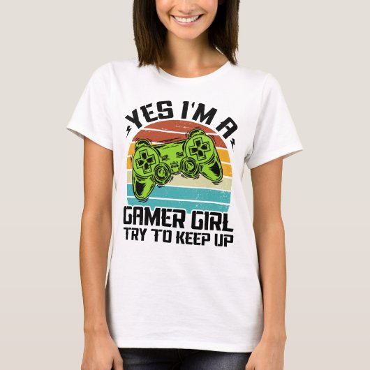 Yes私はゲーマーの女の子は保レトロ Tシャツ (正面)
