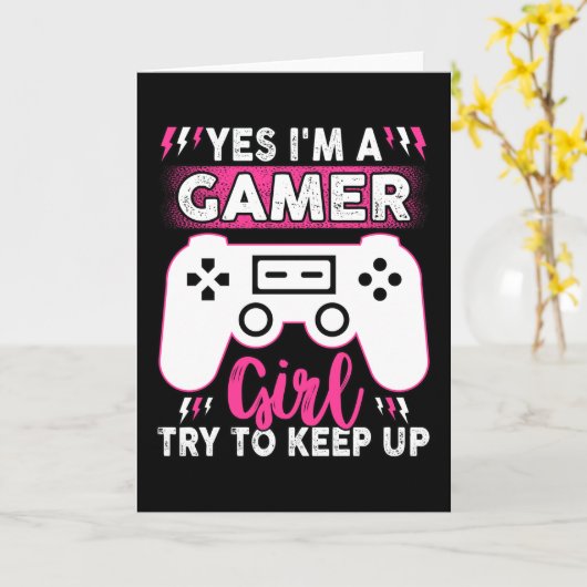 Yes私はゲーマーの女の子は、アップしようとす保る |ビデオゲーム カード (黄色い花)