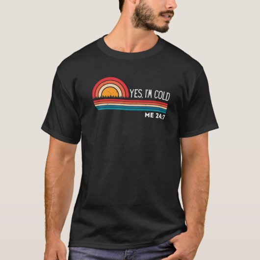 Yes私は冷たい私24 7おもしろい引用文皮肉レトロV Tシャツ (正面)