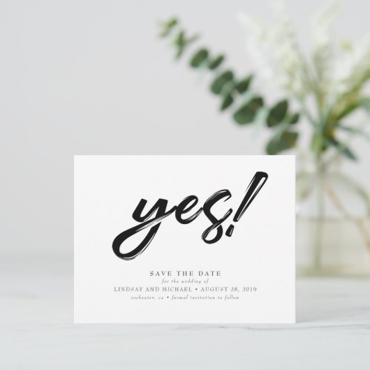Yes!とおもしろいしモダンて日付を保存 ポストカード (スタンド正面)