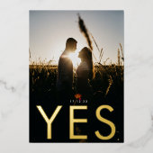 YES |ウルトラモダン金ゴールド写真救Our Date 箔招待状 (正面)