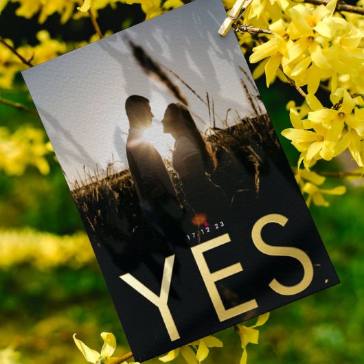 YES |ウルトラモダン金ゴールド写真救Our Date 箔招待状