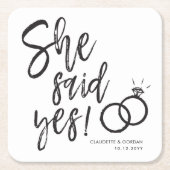 yes! |婚約パーティスクリプトレタリング スクエアペーパーコースター (正面)