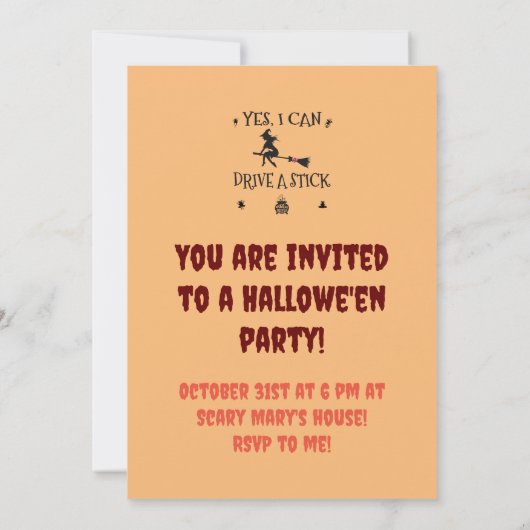 Yes、私はスティックを運転することができます魔女と言う 招待状 (裏面)