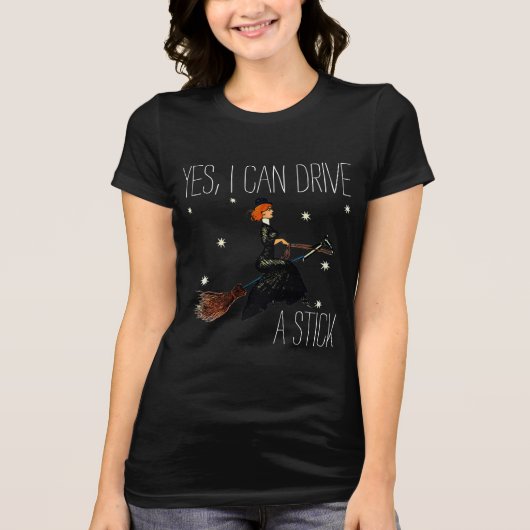 Yes、私は棒を運転してもいいですか。 ほうきのおもしろいな魔法使い tシャツ (正面)