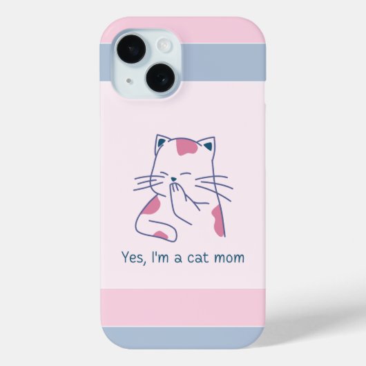 Yes、私は猫の母ピンク&ブルーストライプの Case-Mate iPhoneケース (裏面)