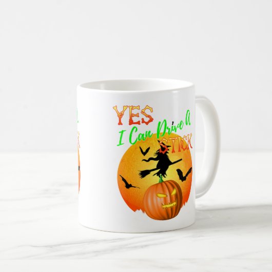 Yes Iは棒のおもしろいなハロウィンの魔法使いを運転できます コーヒーマグカップ (正面右)