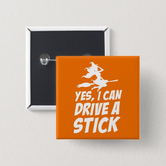 Yes Iは棒、ほうきハロウィンの魔法使いを運転できます 缶バッジ (正面&裏面)