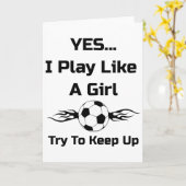 Yes...i Play Like A Girl Flaming Soccer Byll T Shi カード (黄色い花)