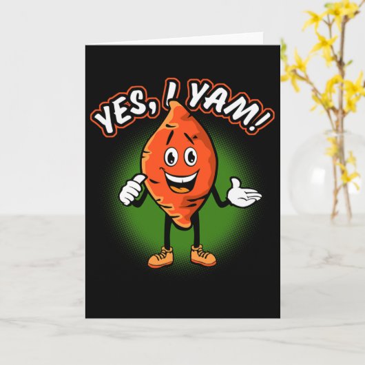 Yes I Yam Funny Sweet Potato Pun Thanksgiving Humo カード (黄色い花)