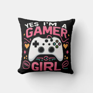 Yes I'm A Gamer Girl: ピンクとホワイトのコントローラー クッション