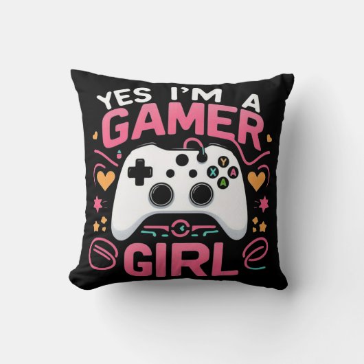 Yes I'm A Gamer Girl: Pink & White Controller クッション (正面)