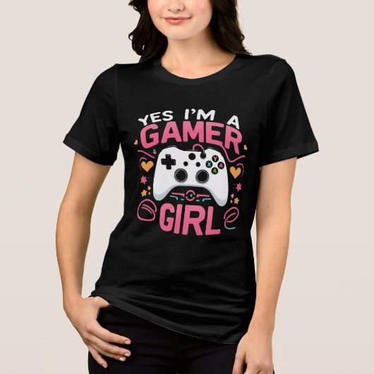 Yes I'm A Gamer Girl: Pink & White Controller トライブレンドTシャツ (正面)