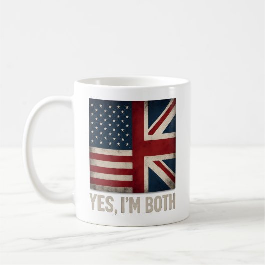 Yes I'm Both American British Flags Pride コーヒーマグカップ (左)