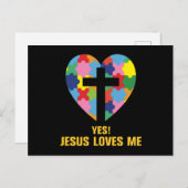Yes, Jesus Loves Me Autism Heart インビテーションポストカード (正面/裏面)