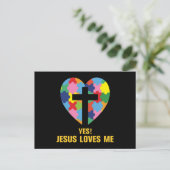 Yes, Jesus Loves Me Autism Heart インビテーションポストカード (スタンド正面)