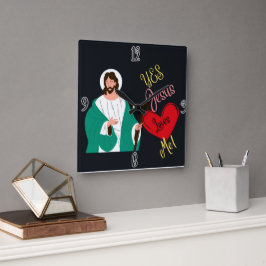 "Yes, Jesus Loves Me!" Black Square Wall Clock スクエア壁時計