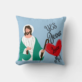 "Yes, Jesus Loves Me" Light Blue Throw Pillow クッション