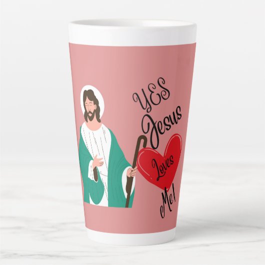 "Yes, Jesus Loves Me" Pink Large Latte Mug  カフェラテマグ (正面)