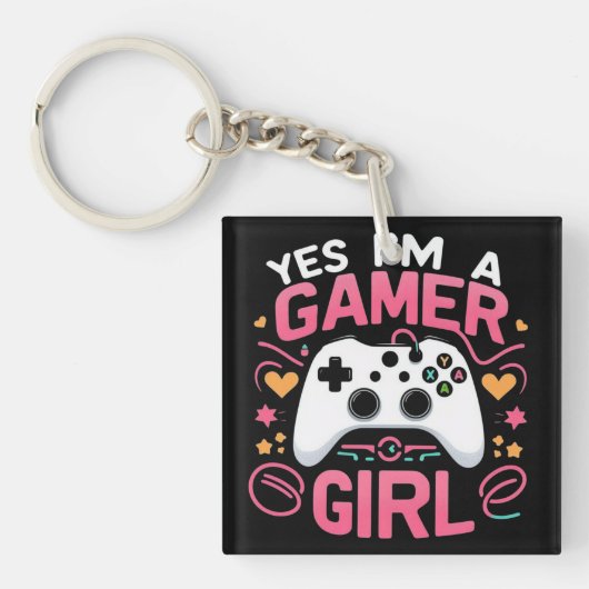 YesI'A Gamer Girl: Pink & White Controller キーホルダー (正面)