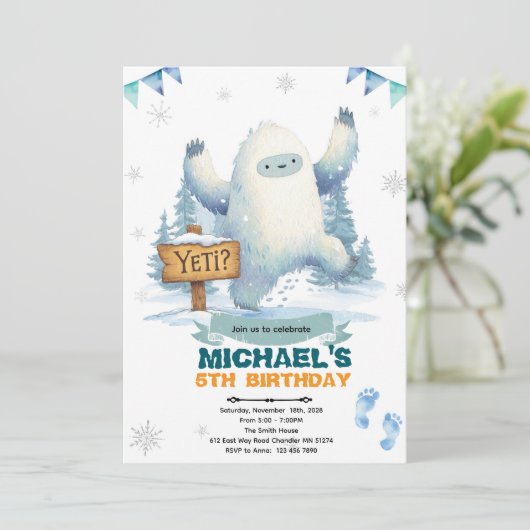 Yeti Birthday party Invitation 招待状 (スタンド正面)