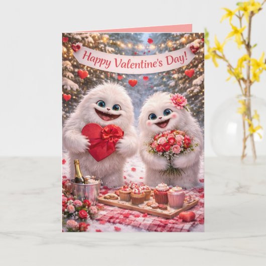 Yeti Couple Valentine's Day Card - Whimsical  カード (黄色い花)