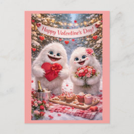 Yeti Sasquatch Couple Valentine's Day Postcard ポストカード
