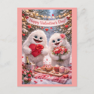 Yeti Sasquatch Couple Valentine's Day Postcard ポストカード
