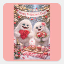 Yeti Sasquatch Couple Valentine's Day Stickers