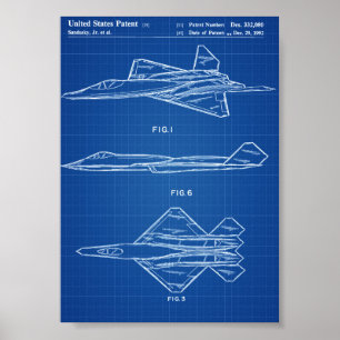 YF-23飛行機のパテント-青写真 ポスター