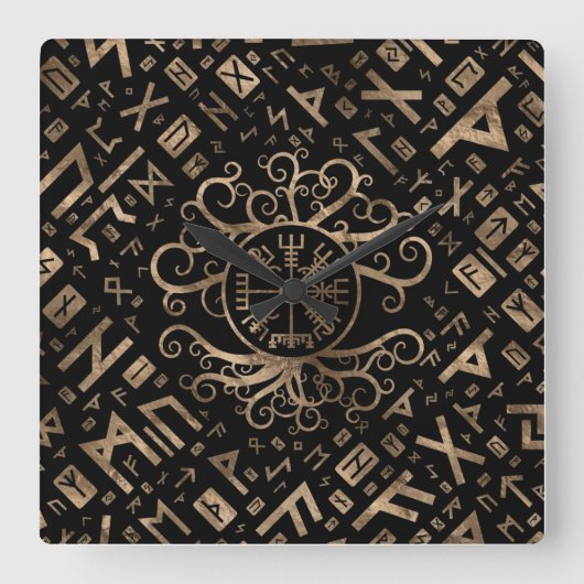 YggdrasilおよびRunes Vegvisirの生命の樹 スクエア壁時計 (正面)
