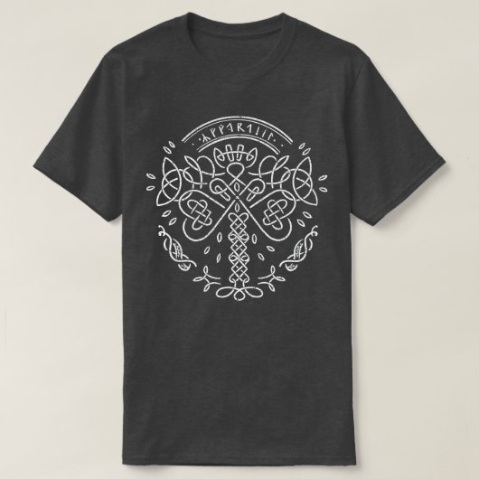 Yggdrasil人生のケルトの木のバイキングNorse myt Tシャツ (デザイン正面)