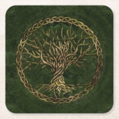 - Yggdrasil緑のおよび金ゴールド生命の樹 スクエアペーパーコースター (正面)