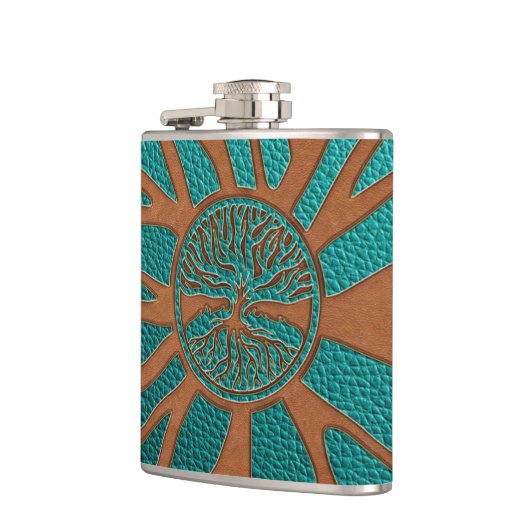 - Yggdrasil -生命の樹エンボスののどの革 フラスク (左)