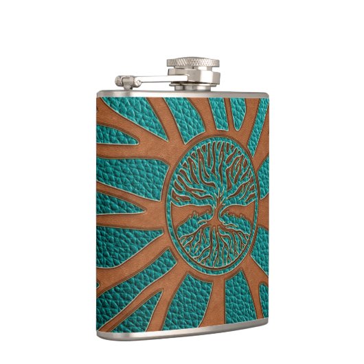 - Yggdrasil -生命の樹エンボスののどの革 フラスク (右)