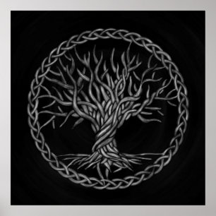 - Yggdrasil -生命の樹グレースケール ポスター