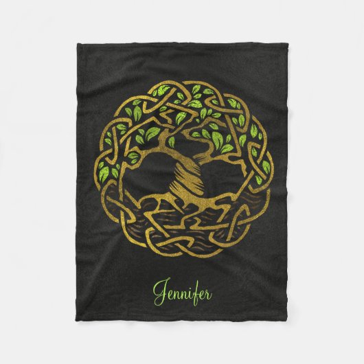 - Yggdrasil -生命の樹名前をカスタムするを用いる金ゴールド フリースブランケット (正面)