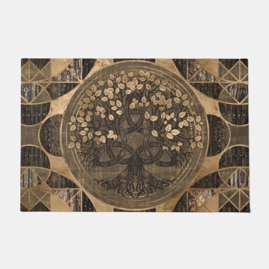 - Yggdrasil -生命の樹木製の吠え声および金ゴールド ドアマット (正面)